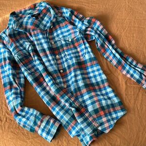 Classic JCrew Flannel - teal and orange